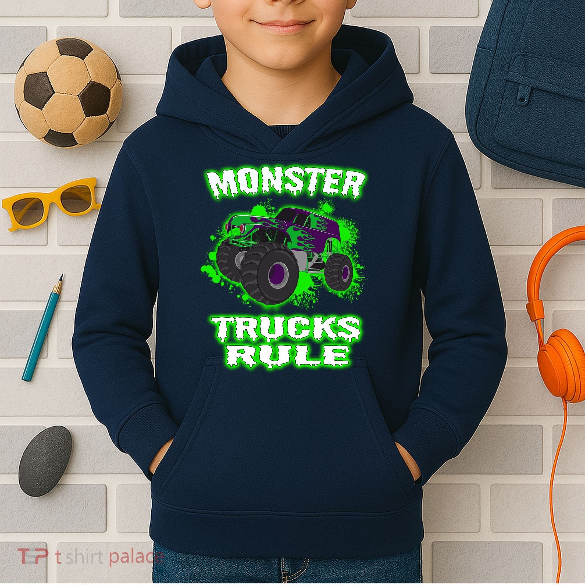 Awesome Monster Trucks Rule Kids Hoodie
