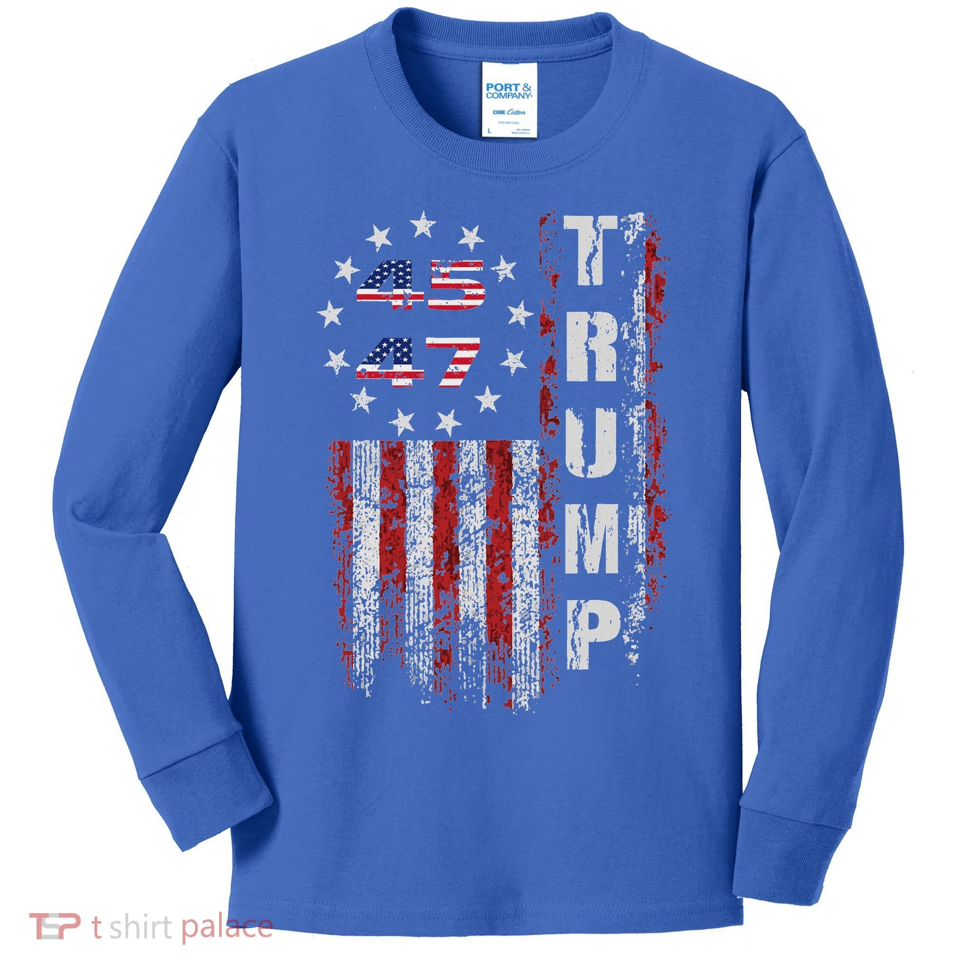American Made Trump Merchandise Flag Trump 45 47 Kids Long Sleeve Shirt