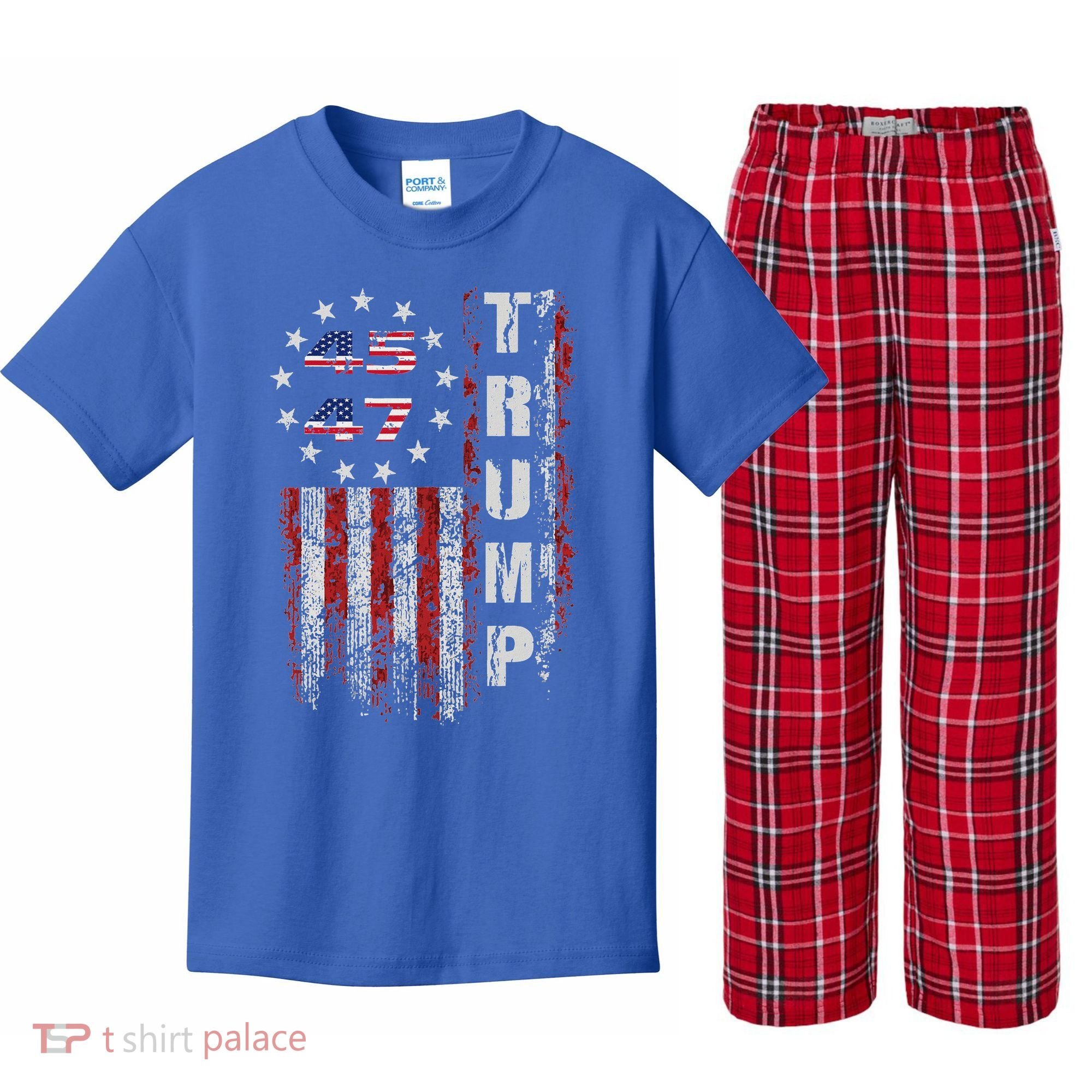 American Made Trump Merchandise Flag Trump 45 47 Kids Plaid Pajama Set