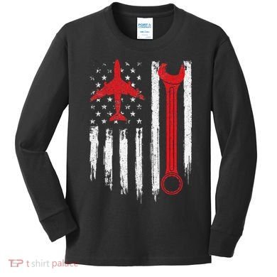 Airplane Mechanic Tools Aviation Technician Plane Lover Kids Long Sleeve Shirt