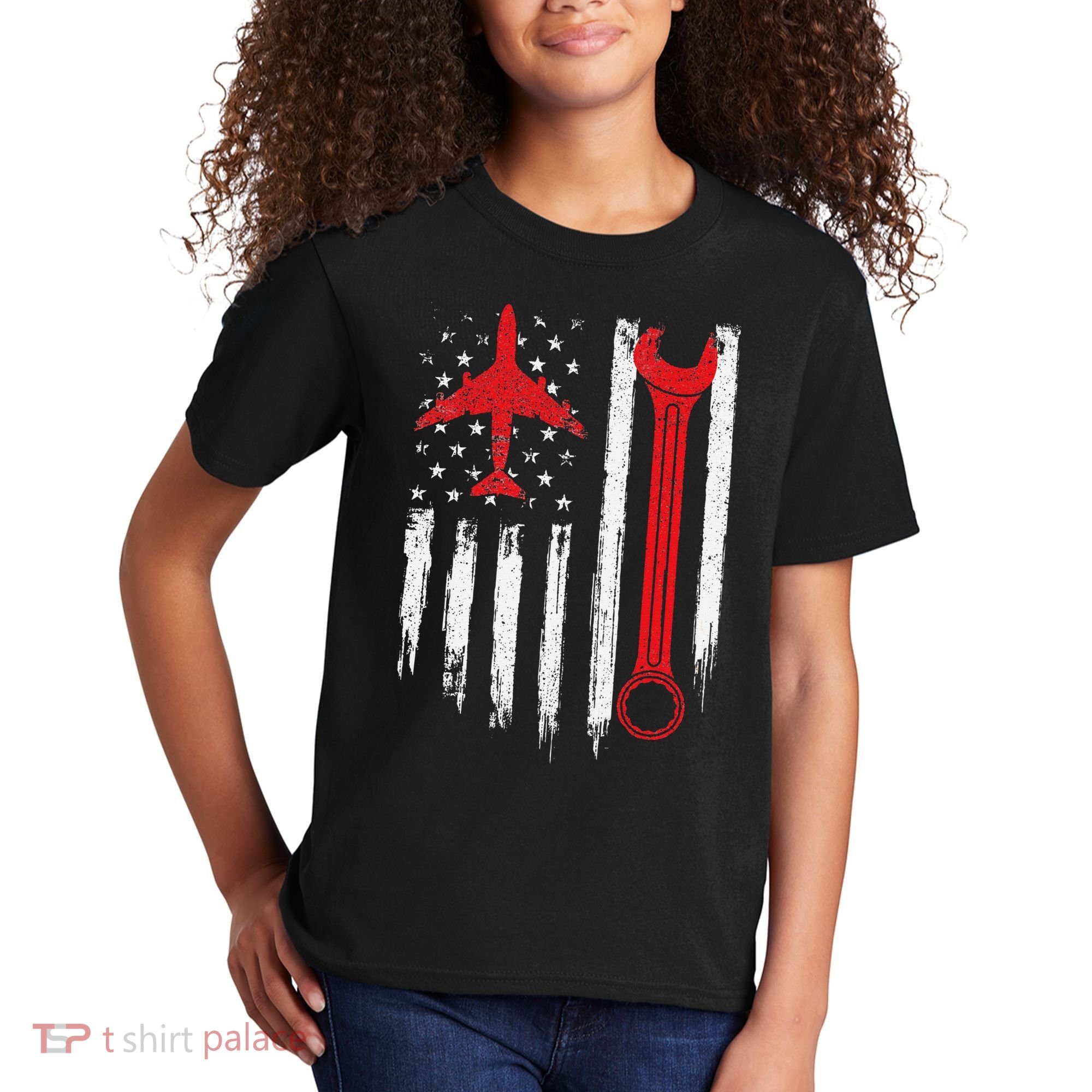 Airplane Mechanic Tools Aviation Technician Plane Lover Kids T-Shirt