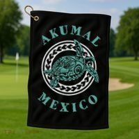 Akumal Mexico Tribal Tattoo Sea Turtle Golf Towel thumb 1