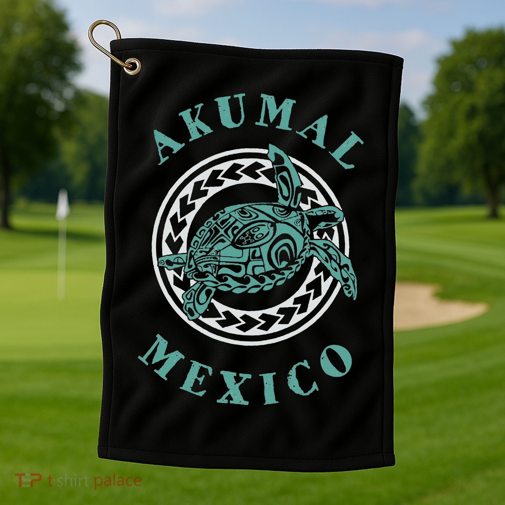 Akumal Mexico Tribal Tattoo Sea Turtle Golf Towel