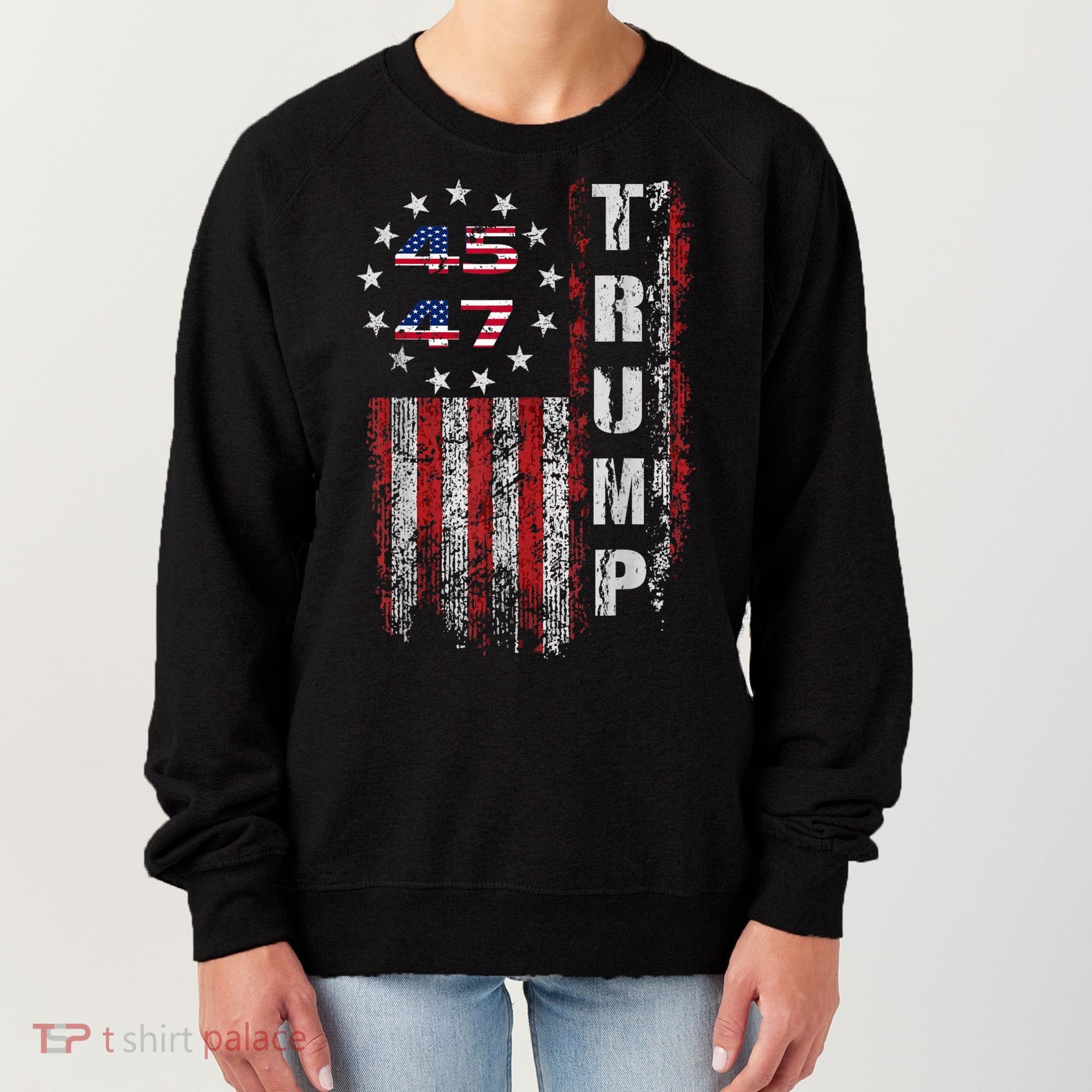 American Made Trump Merchandise Trump 45 47 Flag 2025 Women's Sweatshirt