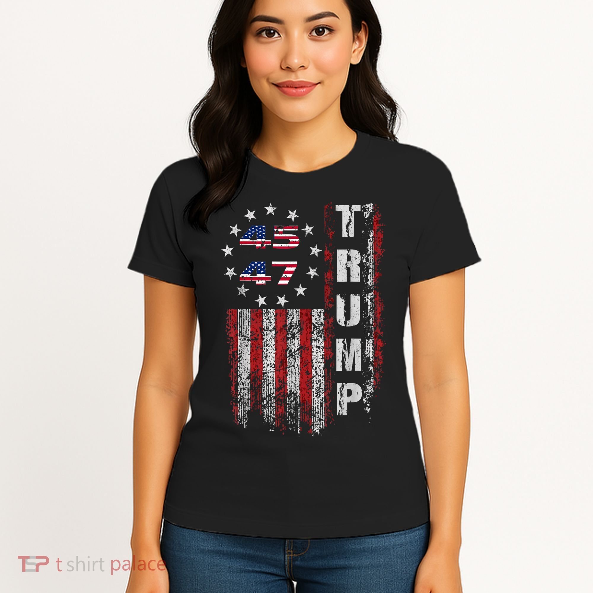 American Made Trump Merchandise Trump 45 47 Flag 2025 Women's T-Shirt