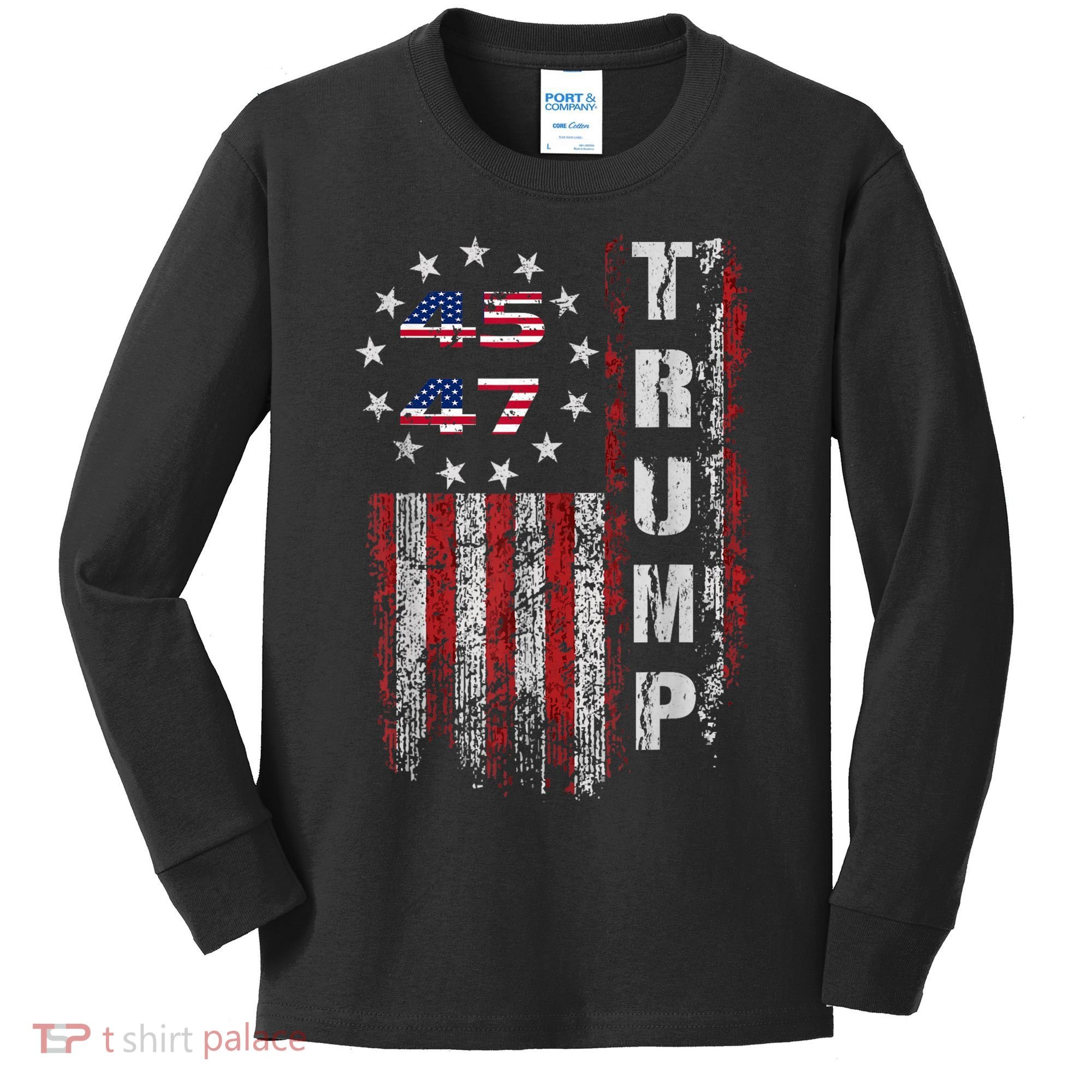 American Made Trump Merchandise Trump 45 47 Flag 2025 Kids Long Sleeve Shirt