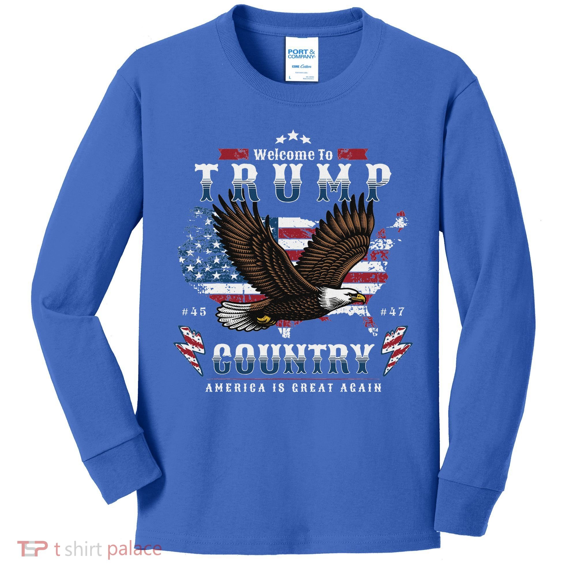 American Made Trump Merchandise Flag Trump 45 47 Kids Long Sleeve Shirt