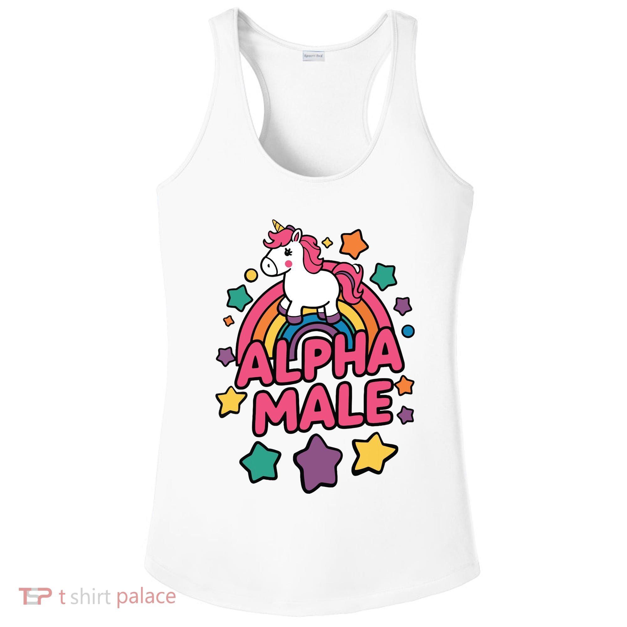 Alpha Male Unicorn Funny Embarrassing Joke Ironic Ladies PosiCharge Competitor Racerback Tank