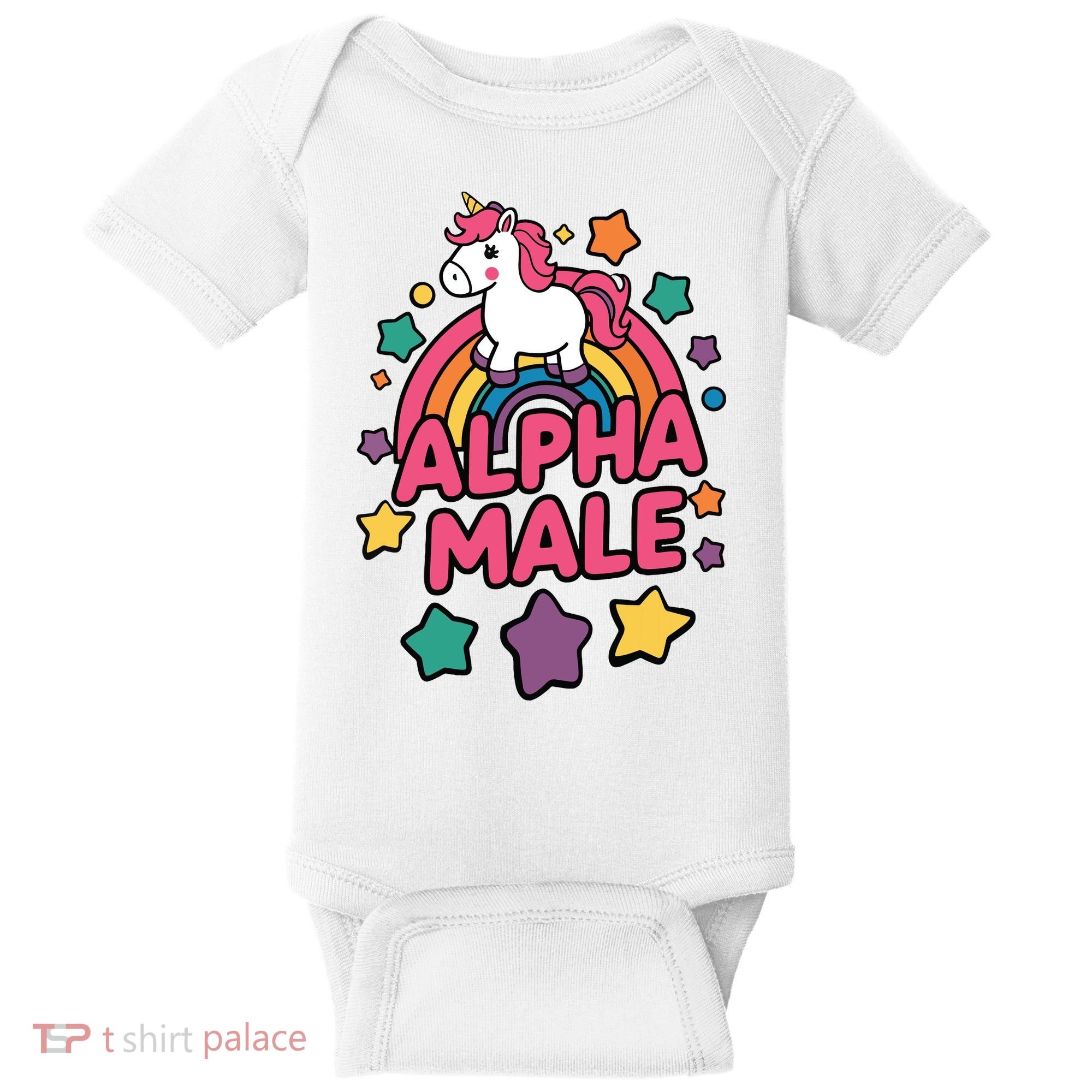 Alpha Male Unicorn Funny Embarrassing Joke Ironic Baby Bodysuit