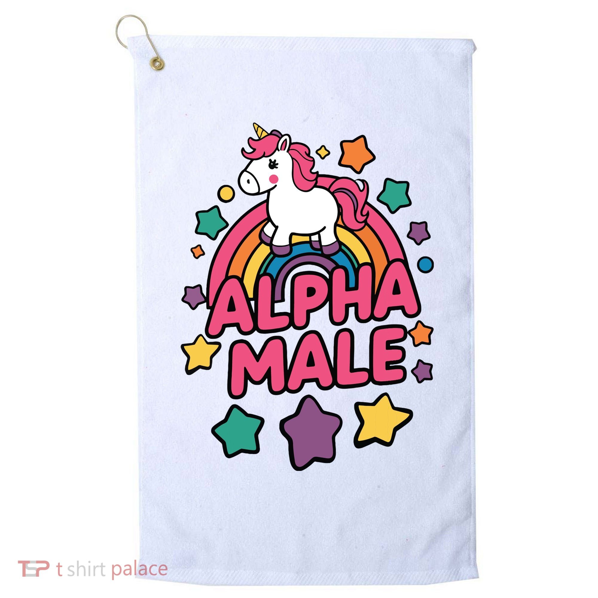 Alpha Male Unicorn Funny Embarrassing Joke Ironic Golf Towel