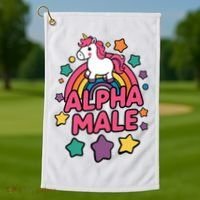Alpha Male Unicorn Funny Embarrassing Joke Ironic Golf Towel thumb 1