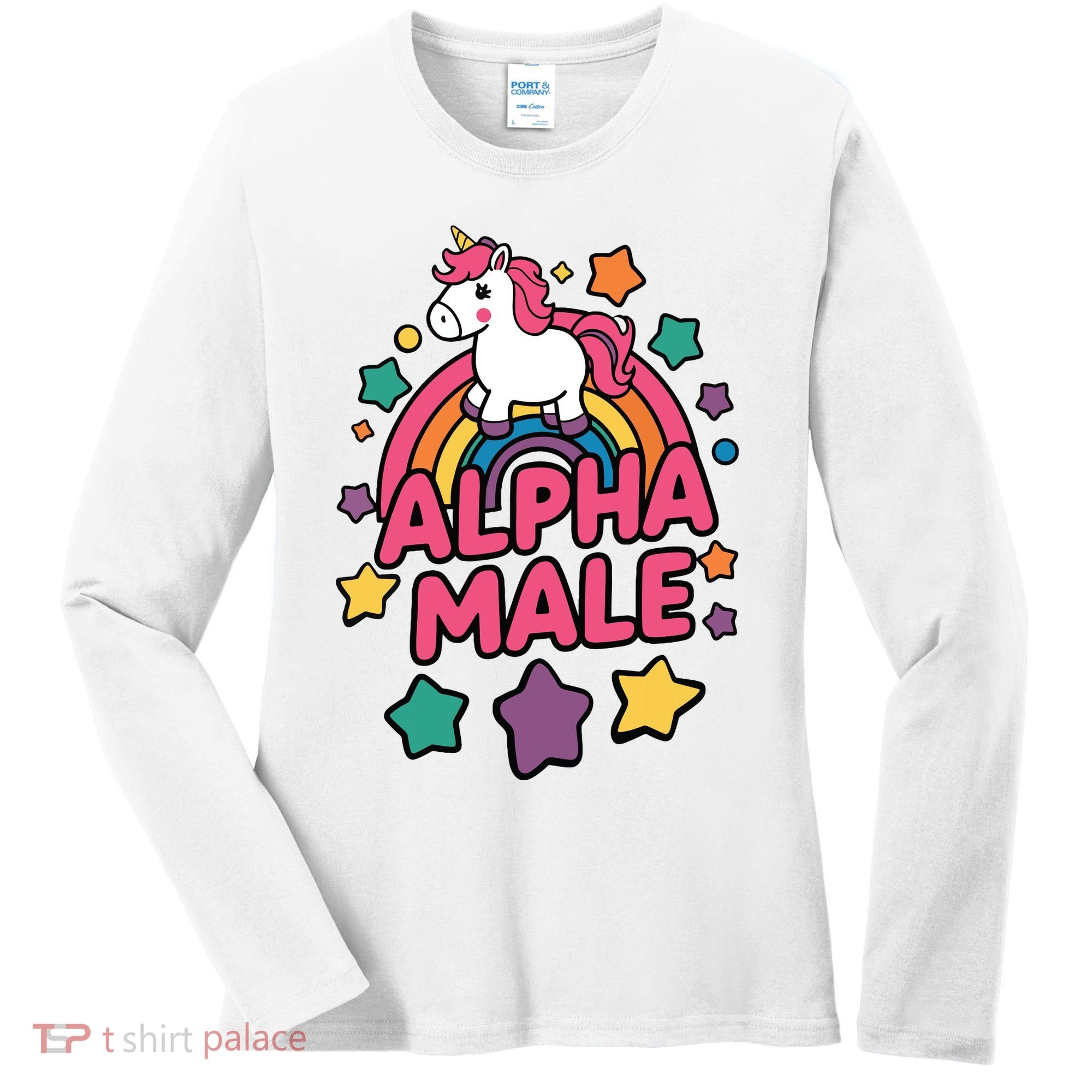 Alpha Male Unicorn Funny Embarrassing Joke Ironic Women's Long Sleeve Shirt