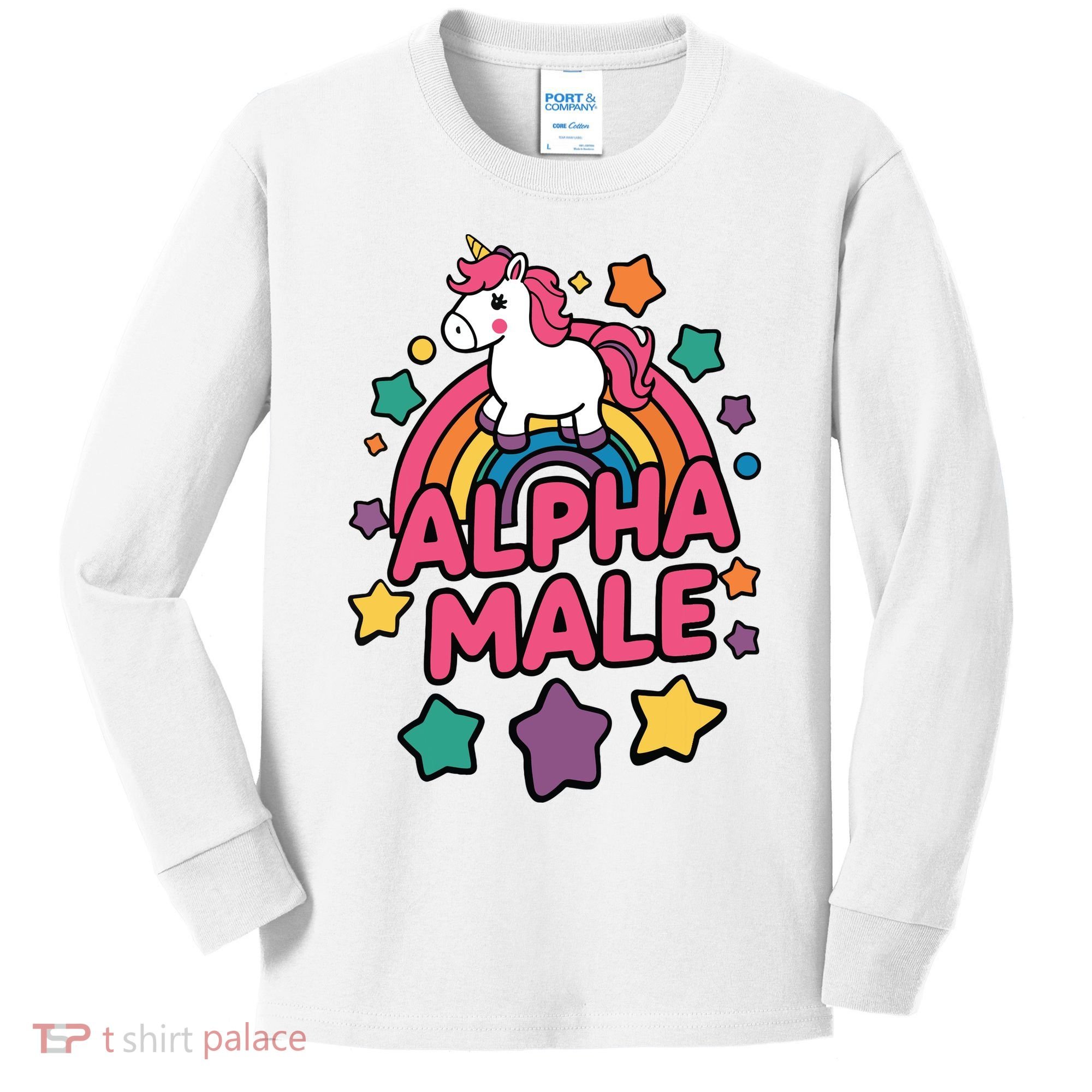 Alpha Male Unicorn Funny Embarrassing Joke Ironic Kids Long Sleeve Shirt