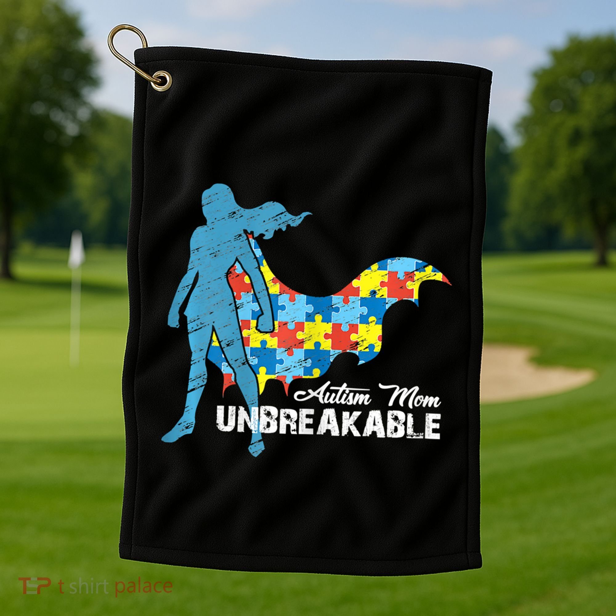 Autism Mom Unbreakable Autism Awareness Puzzle Gift Golf Towel