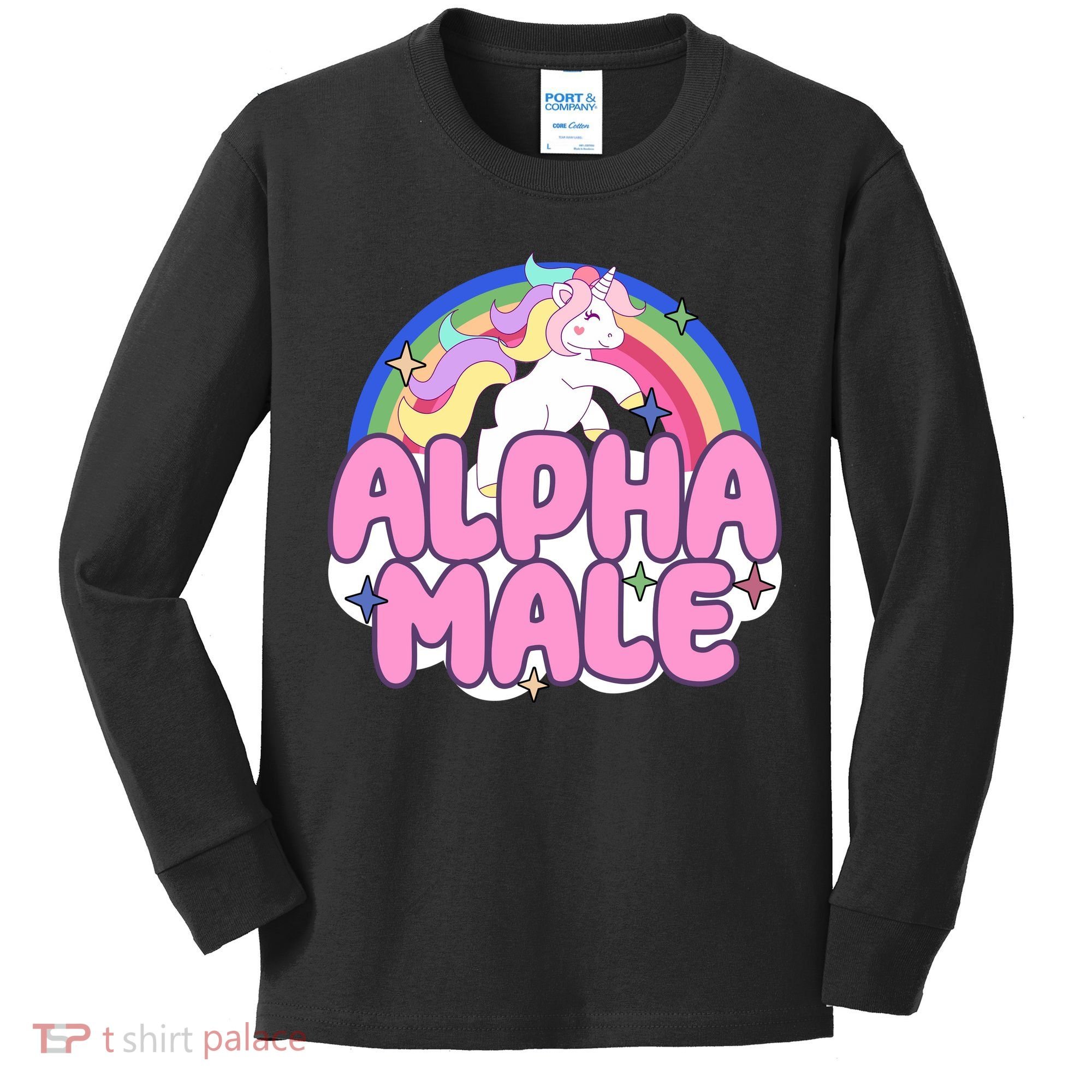 Alpha Male Unicorn Rainbow Kids Long Sleeve Shirt