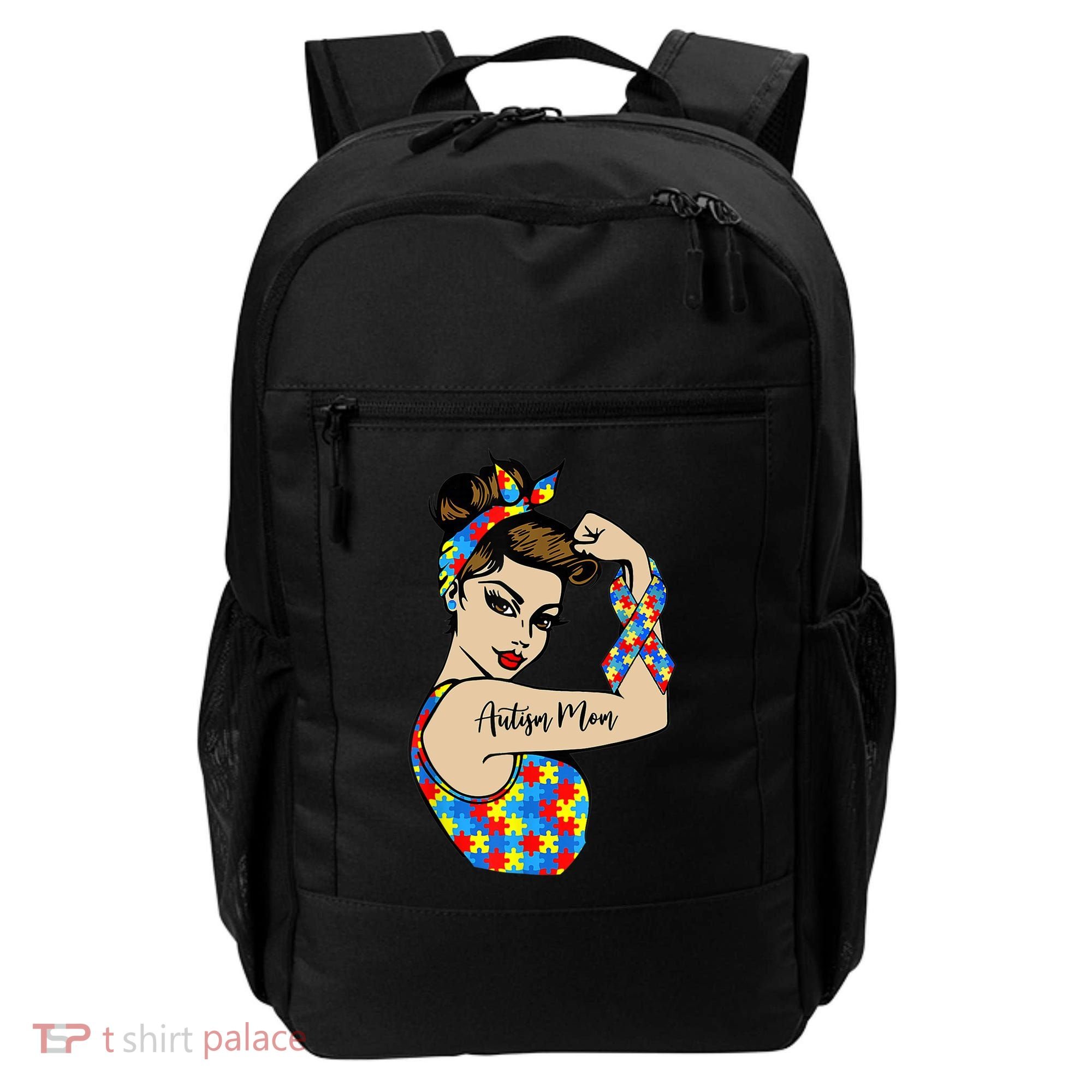 Autism Mom Unbreakable Rosie The Riveter Strong Woman Power Gift Backpack