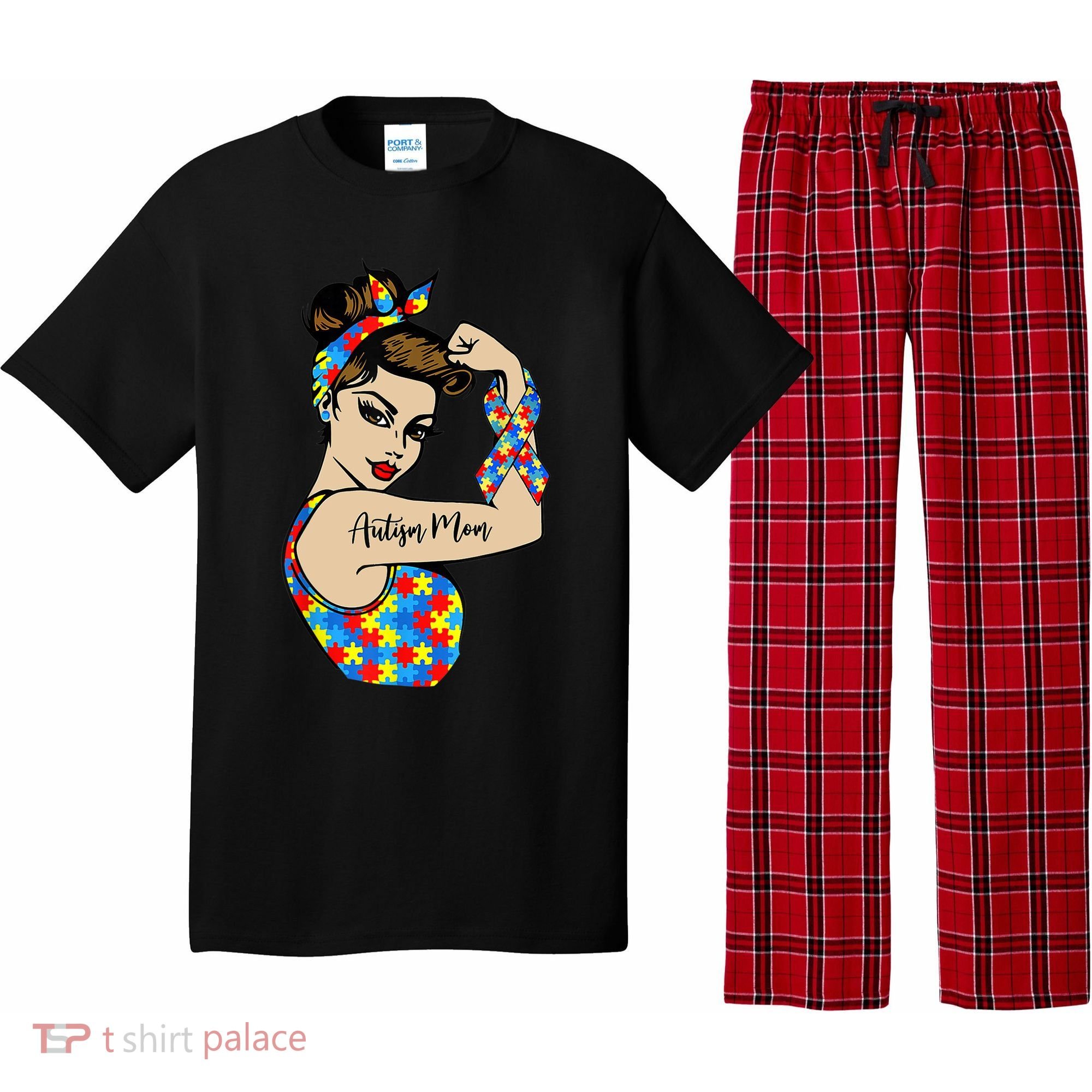 Autism Mom Unbreakable Rosie The Riveter Strong Woman Power Gift Pajama Set