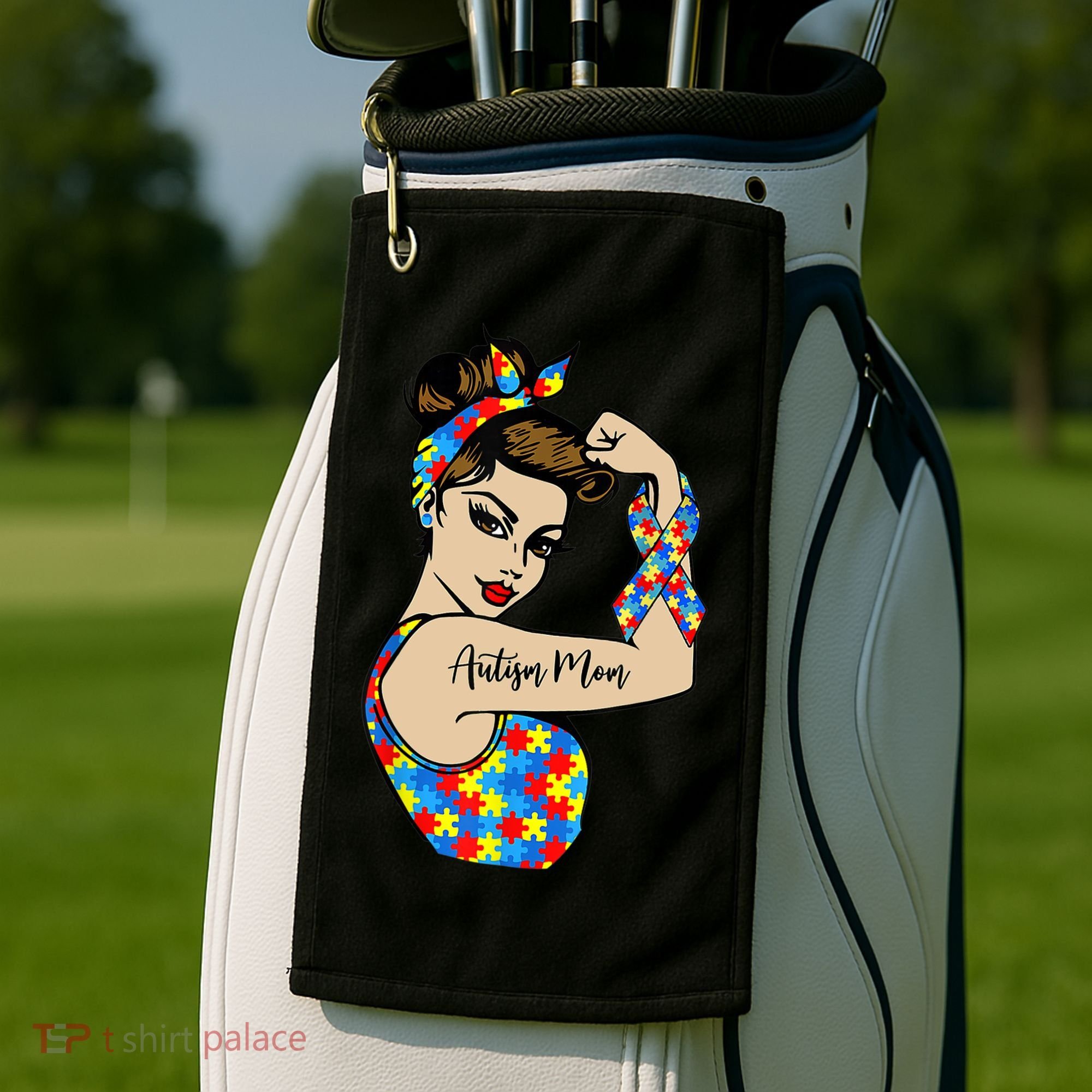 Autism Mom Unbreakable Rosie The Riveter Strong Woman Power Gift Golf Towel