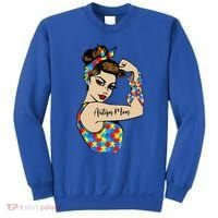 Autism Mom Unbreakable Rosie The Riveter Strong Woman Power Gift Sweatshirt thumb 0