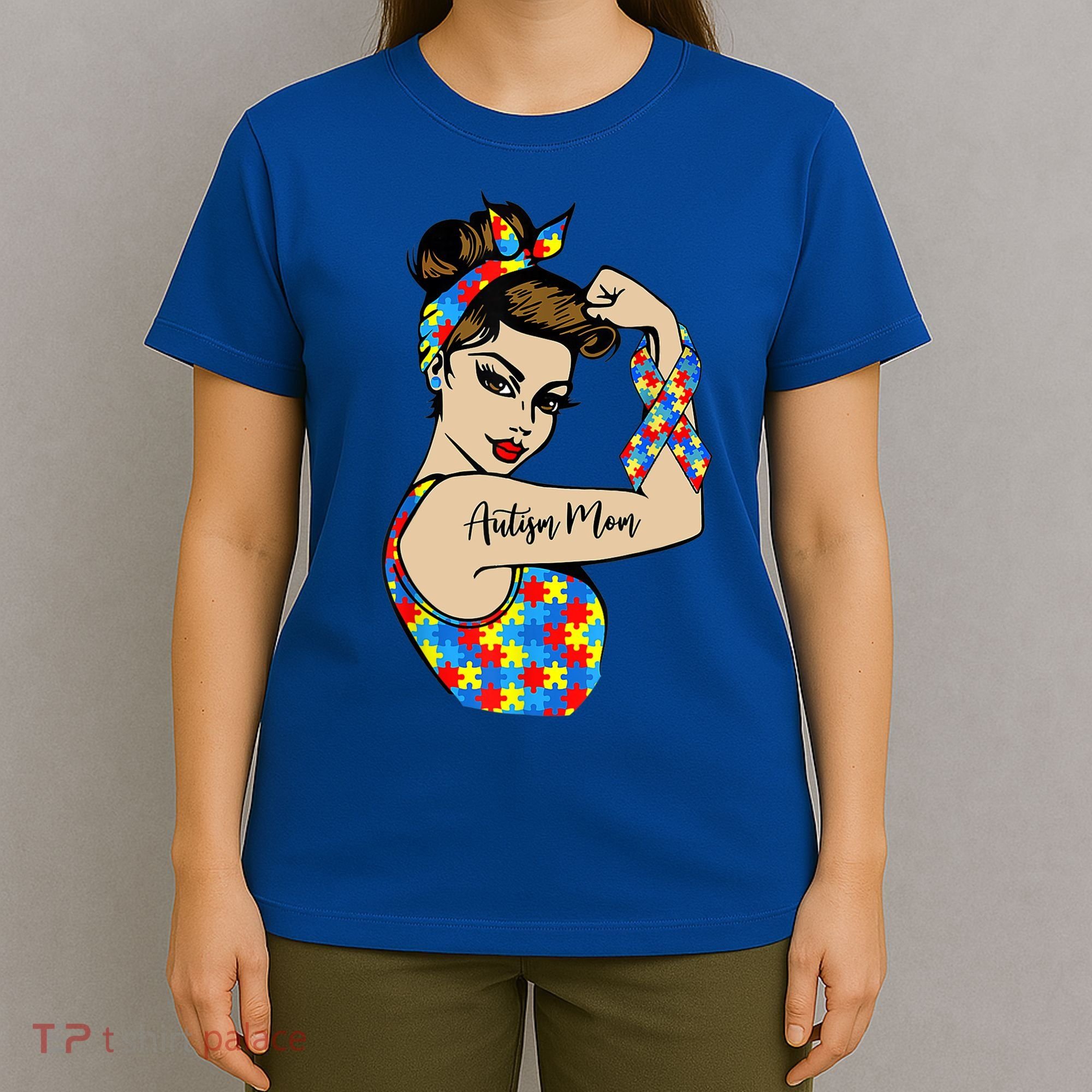 Autism Mom Unbreakable Rosie The Riveter Strong Woman Power Gift T-Shirt