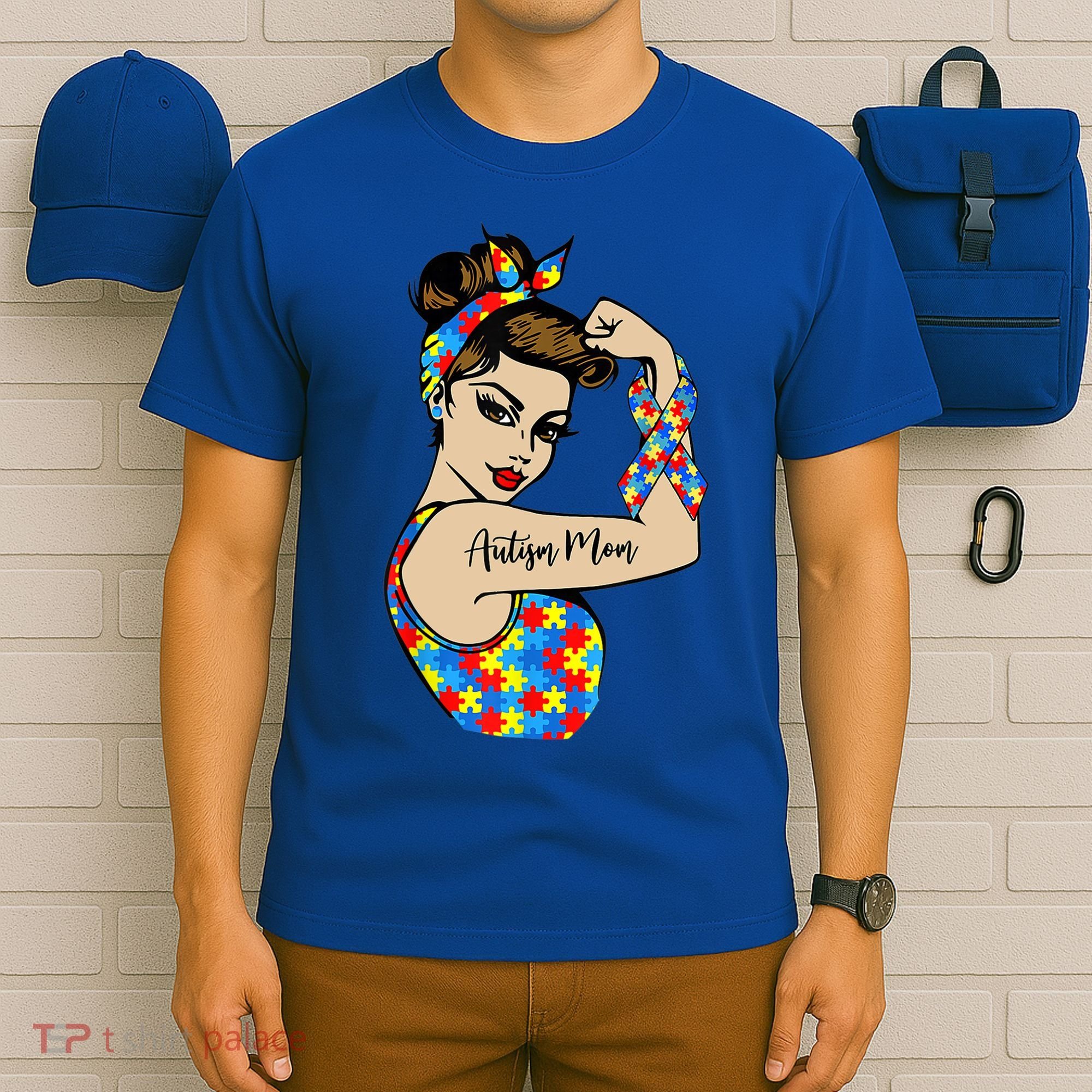 Autism Mom Unbreakable Rosie The Riveter Strong Woman Power Gift T-Shirt