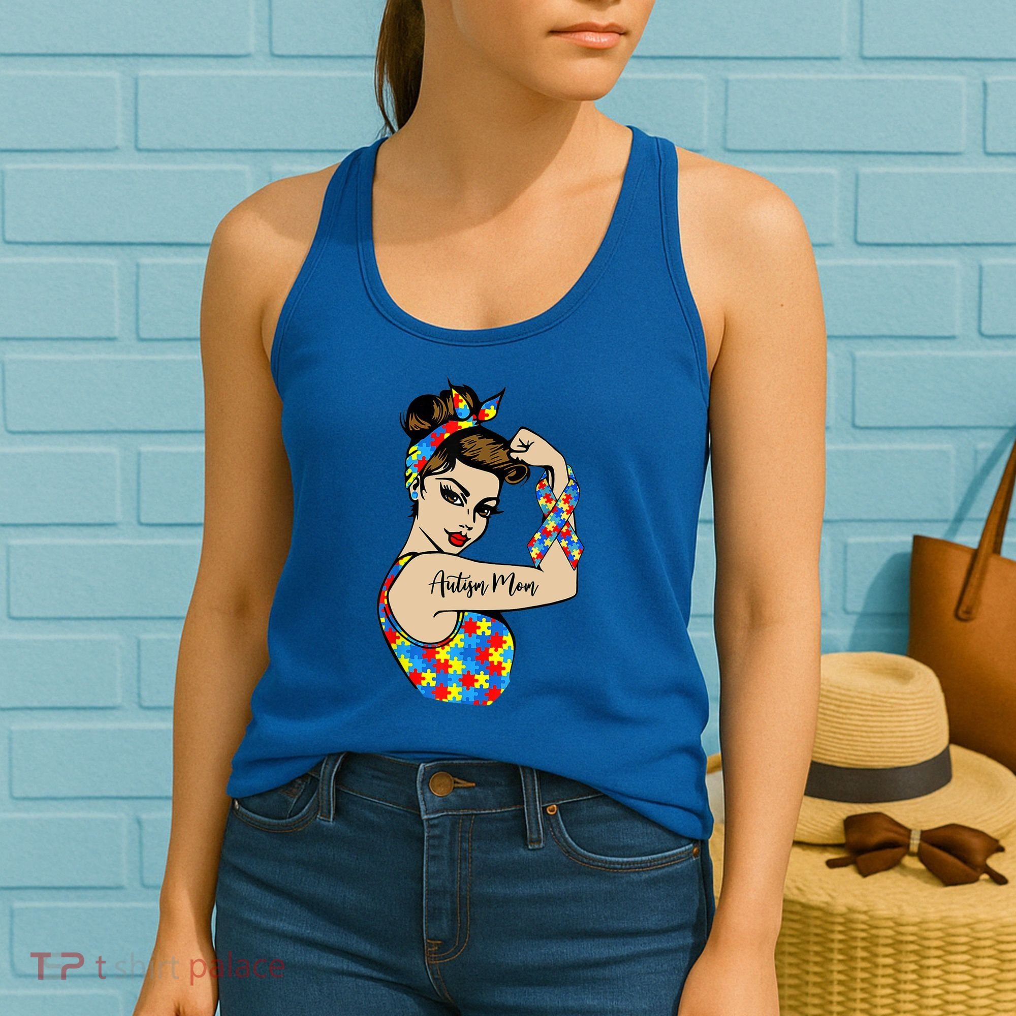 Autism Mom Unbreakable Rosie The Riveter Strong Woman Power Gift Women's Tank Top