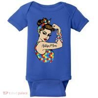 Autism Mom Unbreakable Rosie The Riveter Strong Woman Power Gift Baby Bodysuit thumb 0