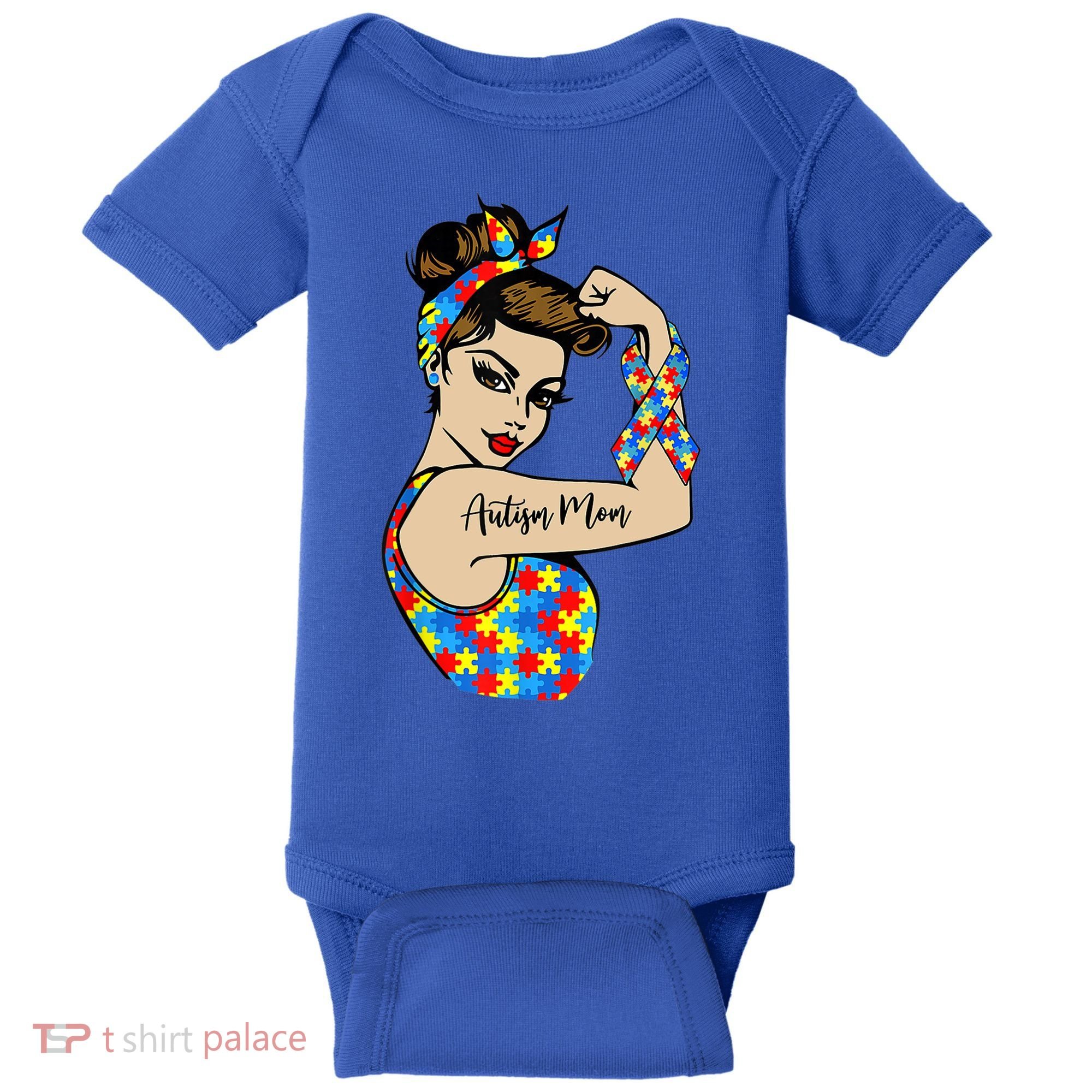 Autism Mom Unbreakable Rosie The Riveter Strong Woman Power Gift Baby Bodysuit