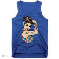 Autism Mom Unbreakable Rosie The Riveter Strong Woman Power Gift Tank Top thumb 0