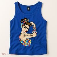 Autism Mom Unbreakable Rosie The Riveter Strong Woman Power Gift Tank Top thumb 2
