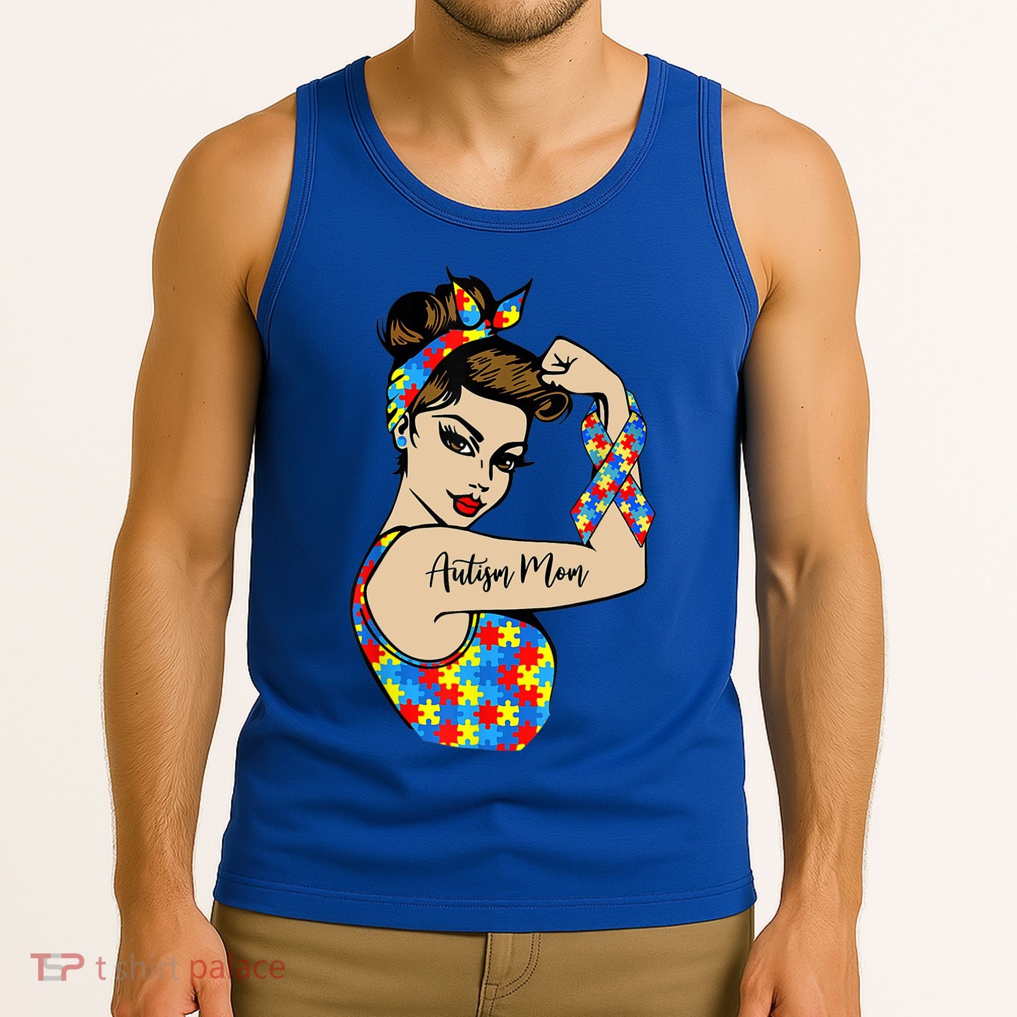 Autism Mom Unbreakable Rosie The Riveter Strong Woman Power Gift Tank Top