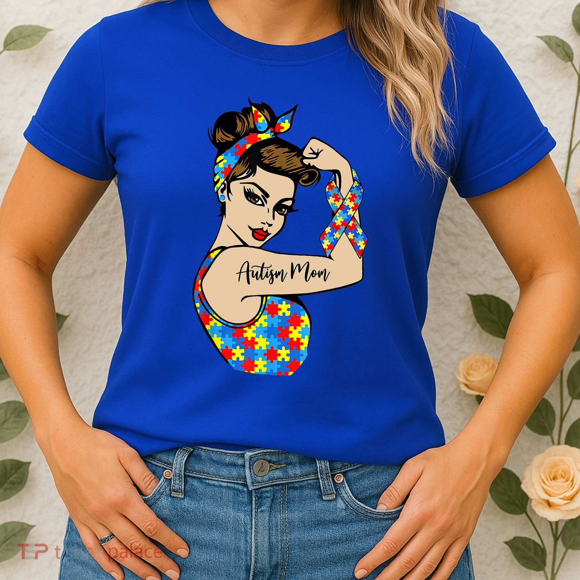 Autism Mom Unbreakable Rosie The Riveter Strong Woman Power Gift Women's T-Shirt