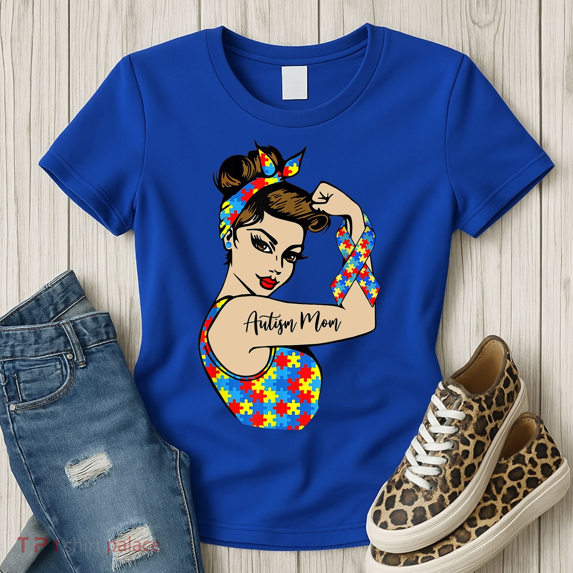 Autism Mom Unbreakable Rosie The Riveter Strong Woman Power Gift Women's T-Shirt