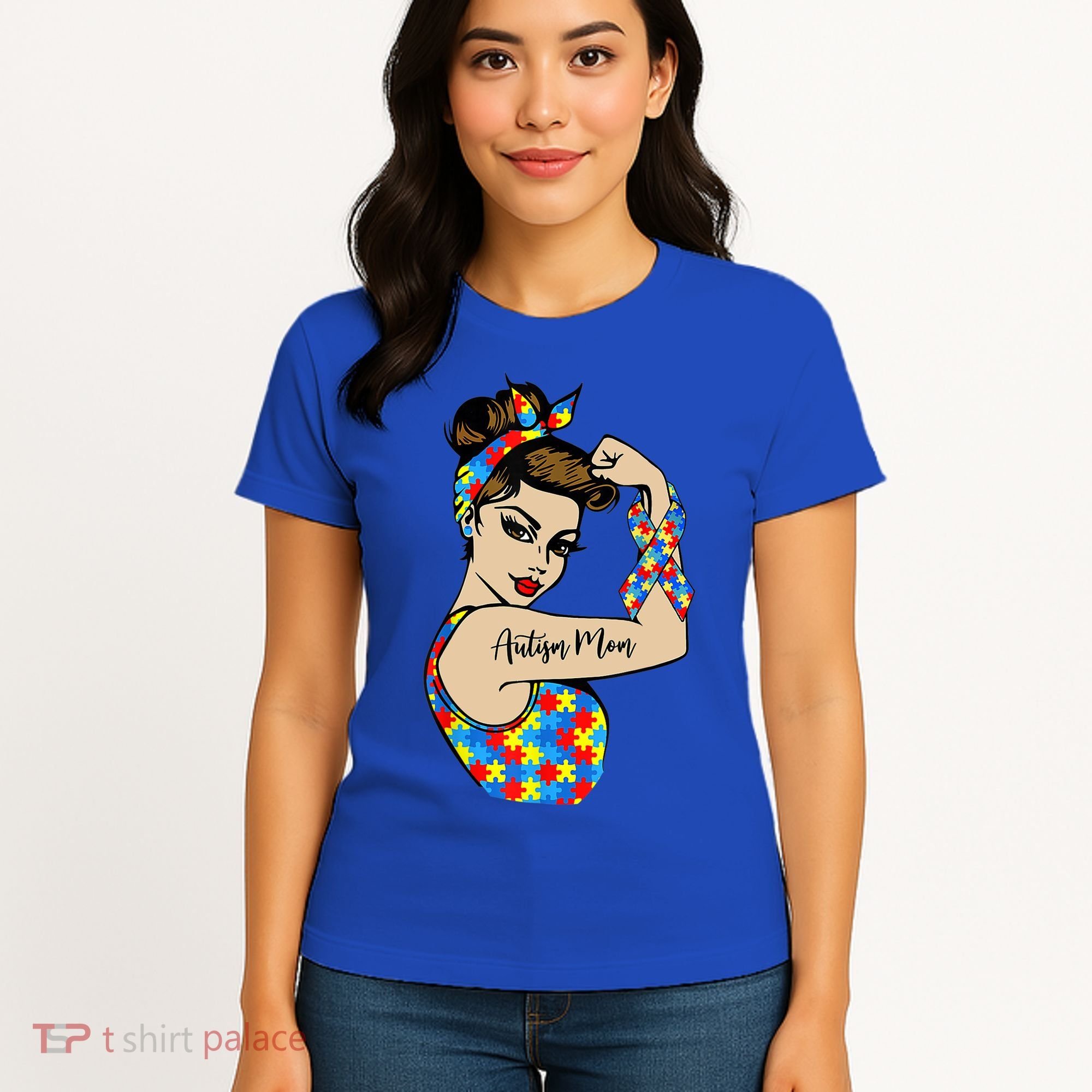 Autism Mom Unbreakable Rosie The Riveter Strong Woman Power Gift Women's T-Shirt