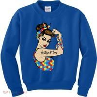 Autism Mom Unbreakable Rosie The Riveter Strong Woman Power Gift Kids Sweatshirt thumb 0