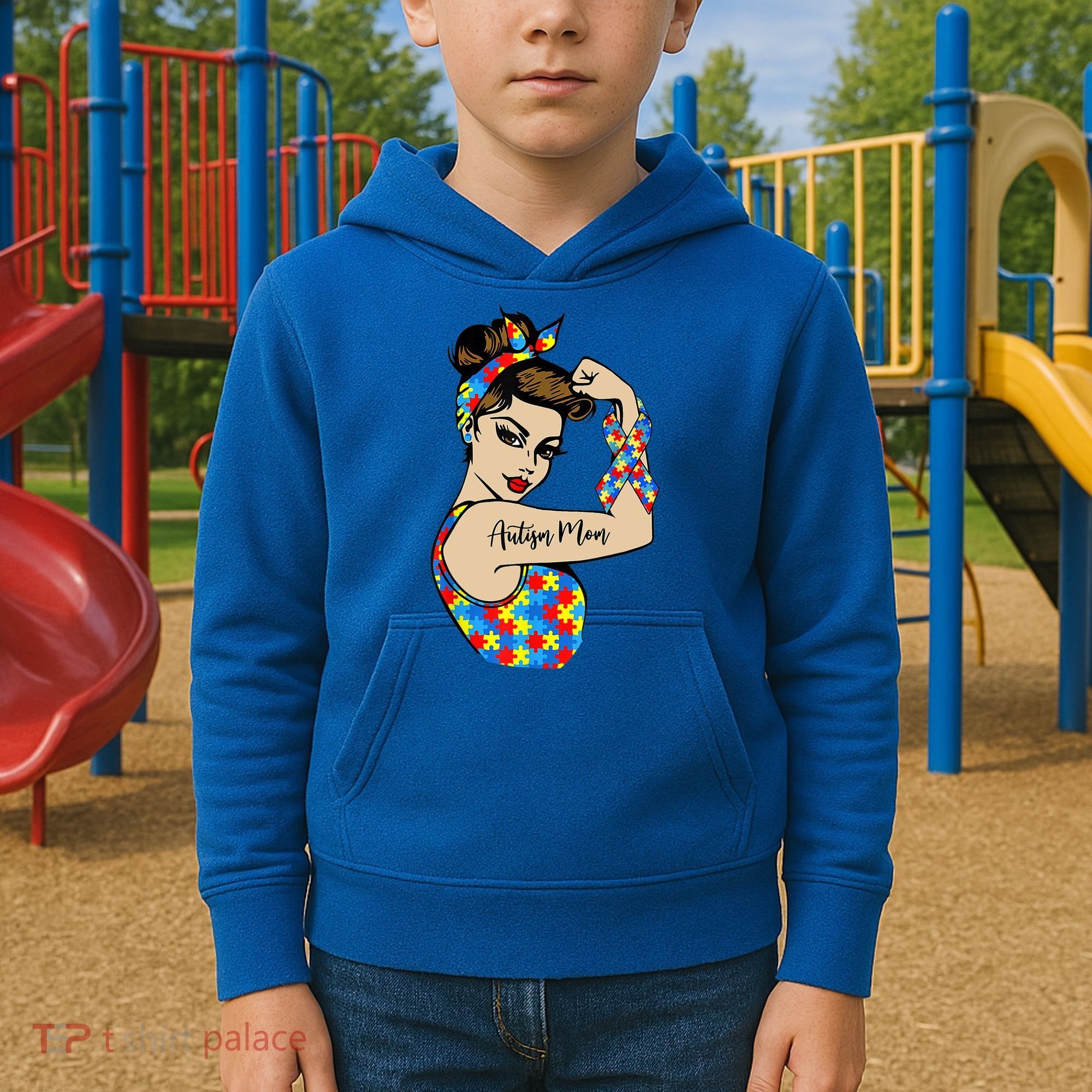 Autism Mom Unbreakable Rosie The Riveter Strong Woman Power Gift Kids Hoodie