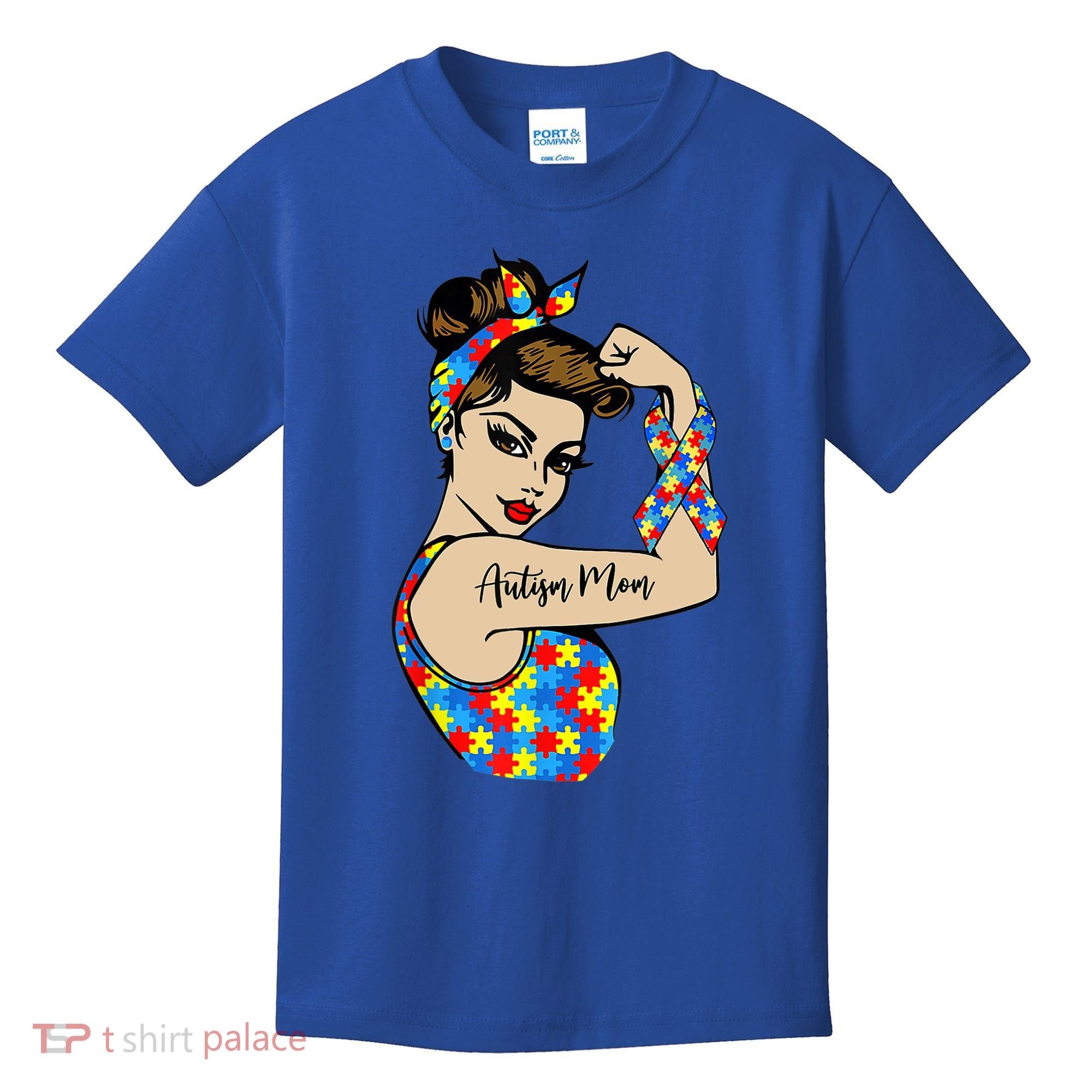Autism Mom Unbreakable Rosie The Riveter Strong Woman Power Gift Kids T-Shirt