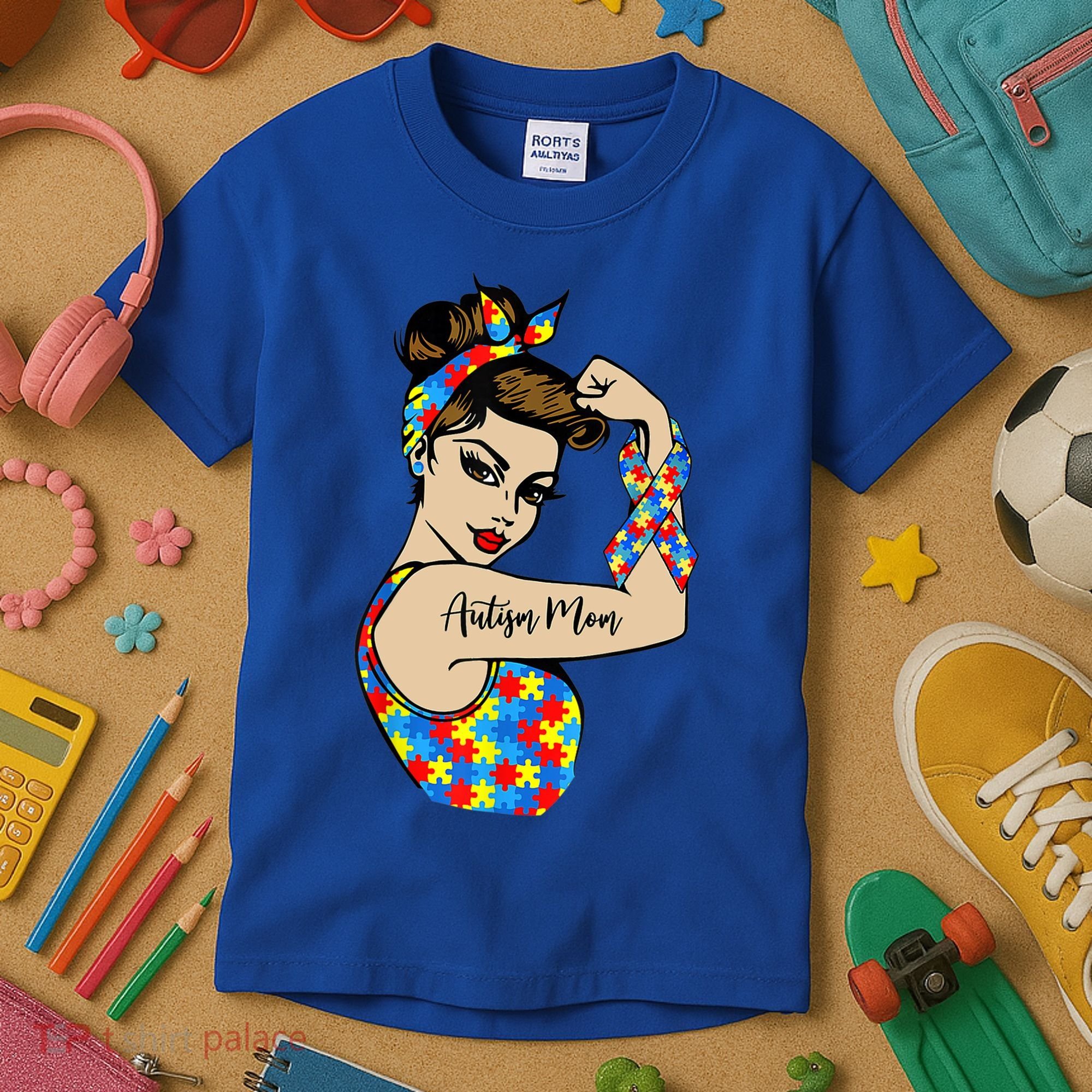 Autism Mom Unbreakable Rosie The Riveter Strong Woman Power Gift Kids T-Shirt
