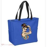 Autism Mom Unbreakable Rosie The Riveter Strong Woman Power Gift Tote Bag thumb 2