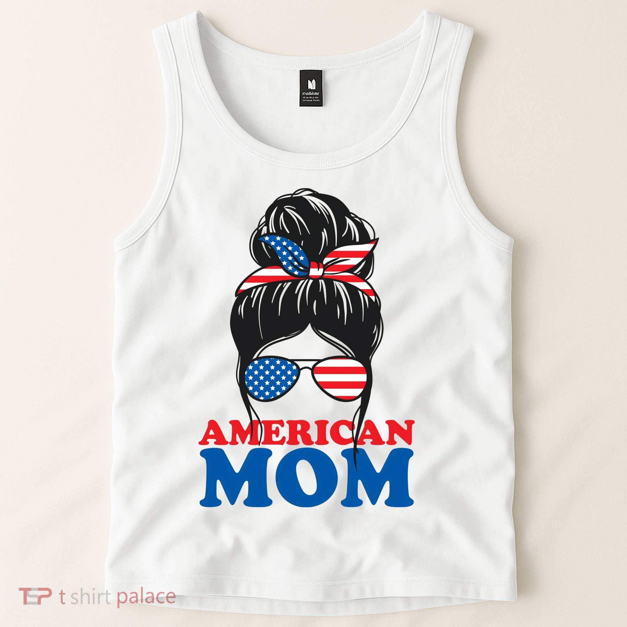 American Mom Usa Hair Bun Tank Top