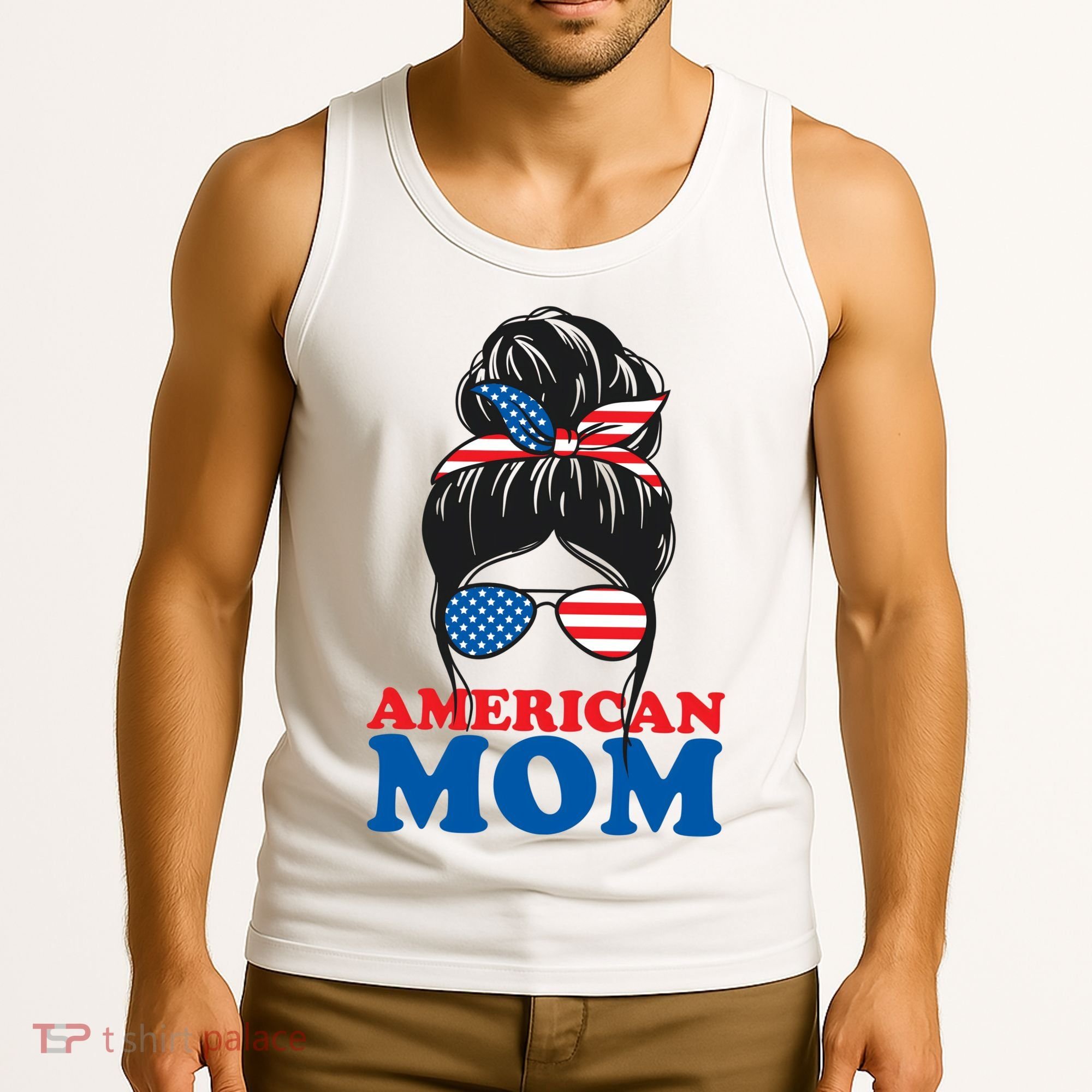 American Mom Usa Hair Bun Tank Top
