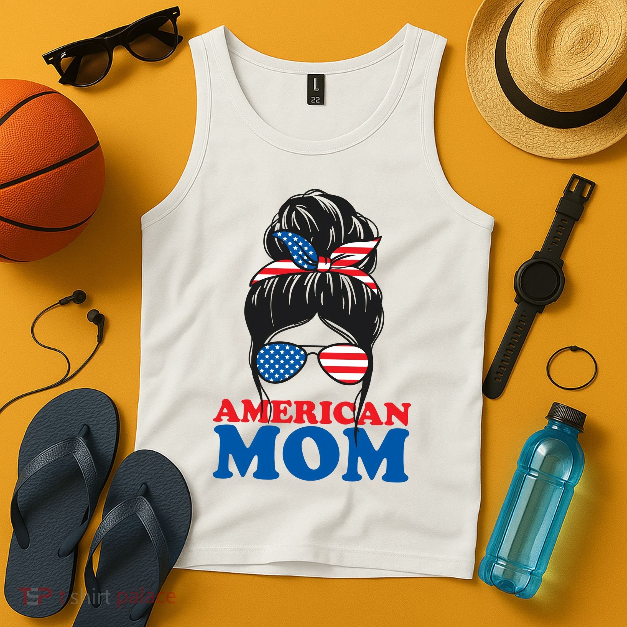American Mom Usa Hair Bun Tank Top