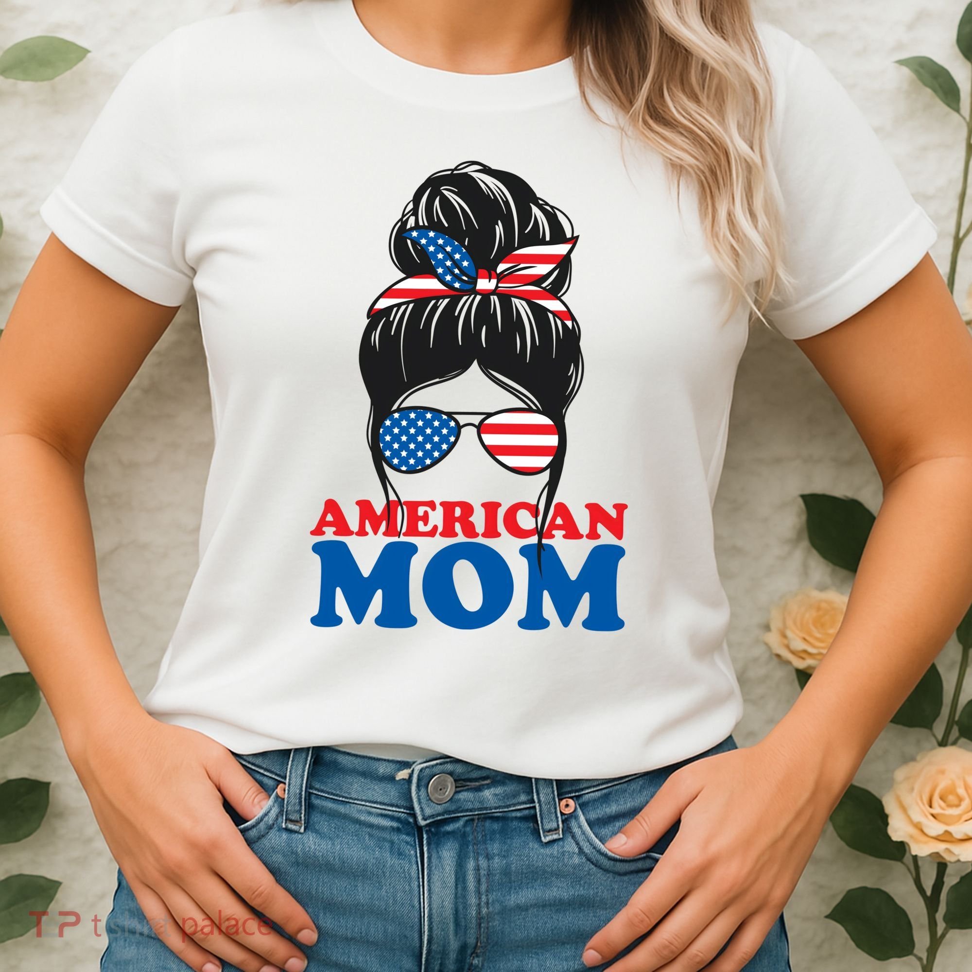 American Mom Usa Hair Bun Women's T-Shirt