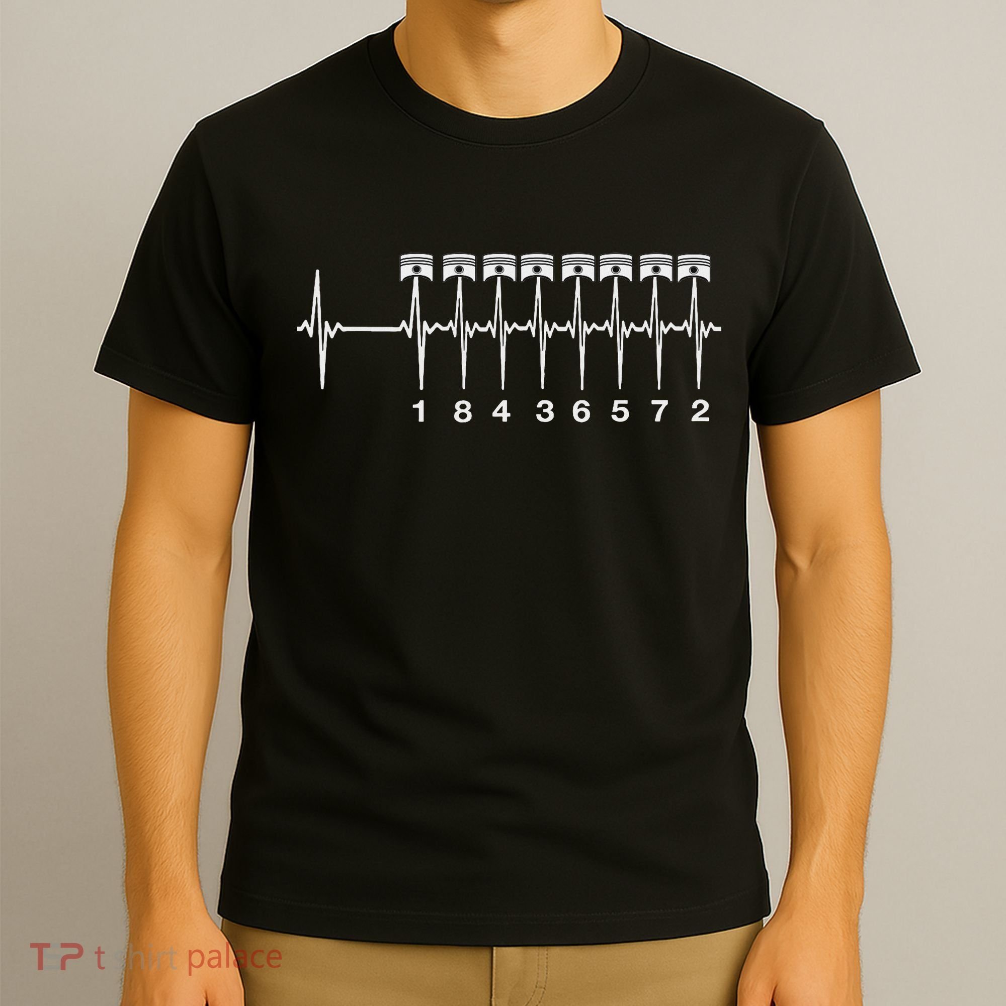 American Muscle V 8 Car Engine 18436572 Heart Beat Ecg T-Shirt