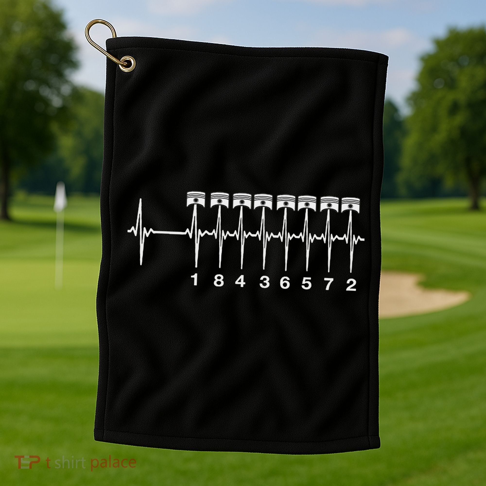 American Muscle V 8 Car Engine 18436572 Heart Beat Ecg Golf Towel