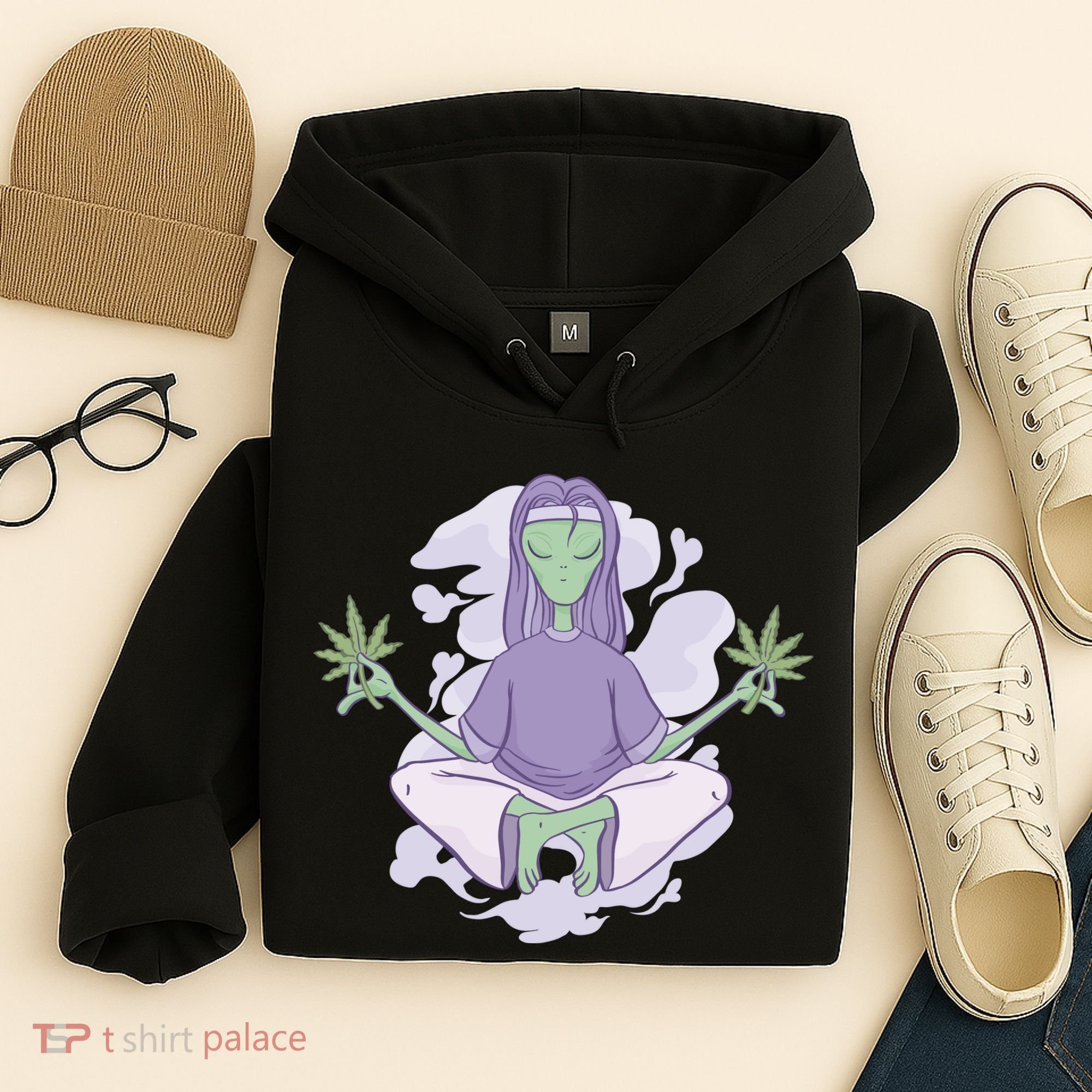 Alien Meditating Weed Hoodie