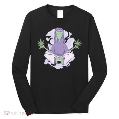 Alien Meditating Weed Long Sleeve Shirt