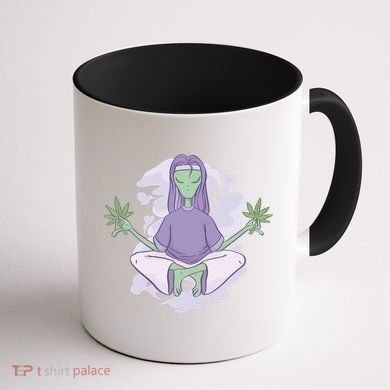 Alien Meditating Weed Coffee Mug back