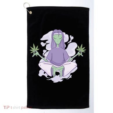 Alien Meditating Weed Golf Towel