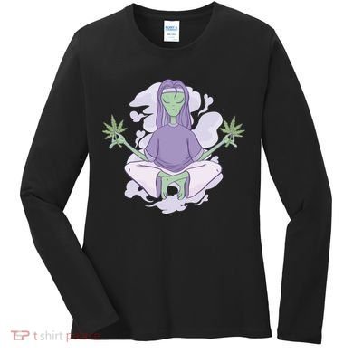 Alien Meditating Weed Women's Long Sleeve Shirt
